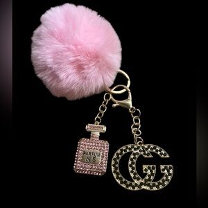 Chic Pink and Gold Key Holder with Pom Pom